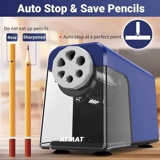 AFMAT 6-Hole Electric Pencil Sharpener, Cordless & Rechargeable, Pencil