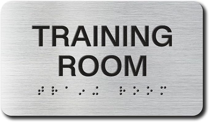 TRAINING ROOM Signs with Raised Text & Grade 2 Braille, Brushed Aluminum/Silver by EliteSign