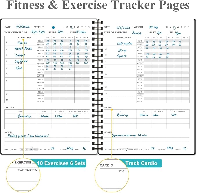 Fitness Journal for Women & Men, A5 Workout Journal/Planner Daily Exercise Log - Image 3