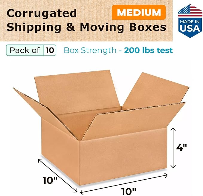 Medium Moving & Shipping Boxes 10x10x4 inches - Image 2