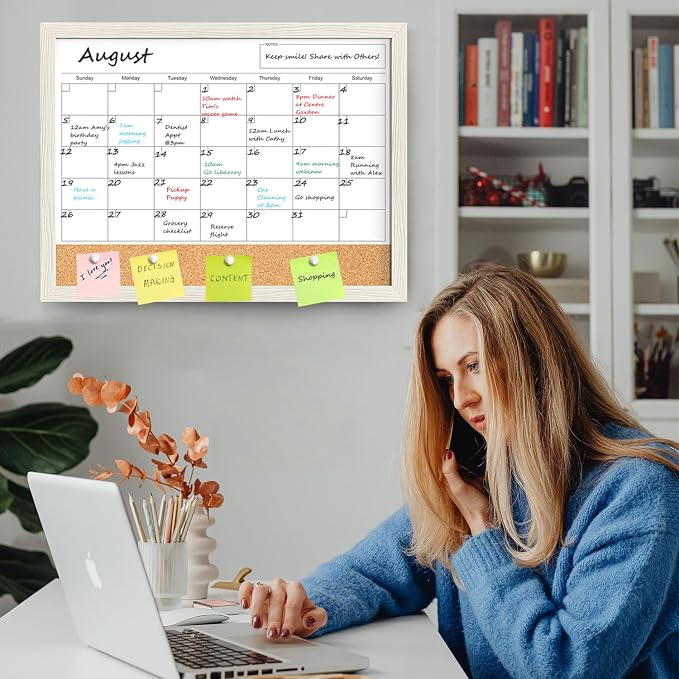 Calendar Whiteboard for Wall, 18x24 Inches Whiteboard Calendar Cork Board Combo - Image 7