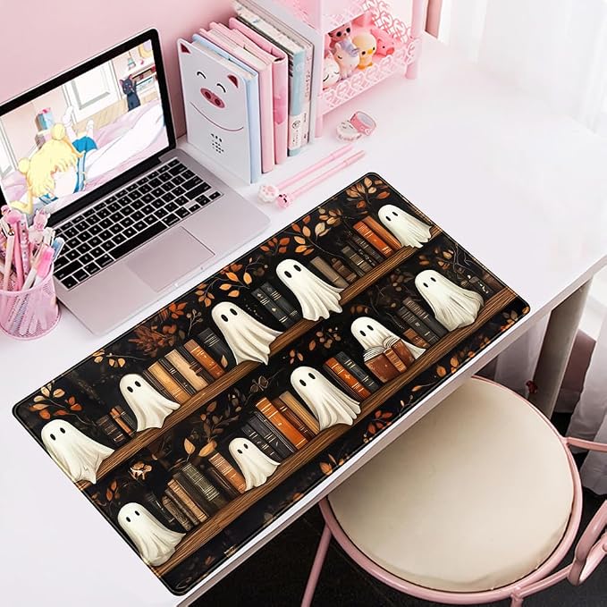 Cute Ghost Desk Mat Bookish Desk Pad XXL Mouse Keyboard Pad, Dark Academia Desk - Image 8