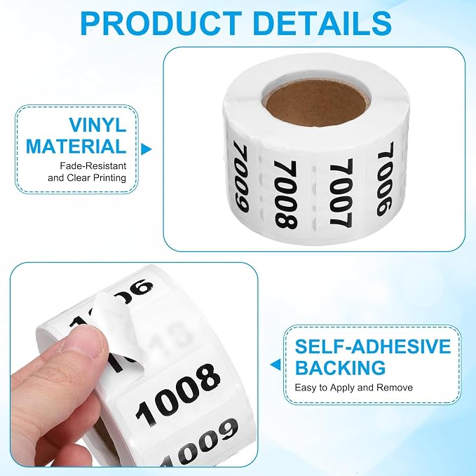 PATIKIL 0.8 x 1.6 Inch Inventory Number Sticker, 2 Roll 7001 to 8000 - Image 4