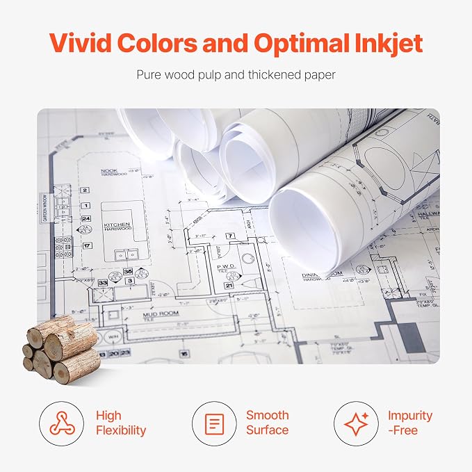 VEVOR Wide Format Paper, 36 in x 150 ft Plotter Paper, 4 Rolls CAD Bond Rolls - Image 5