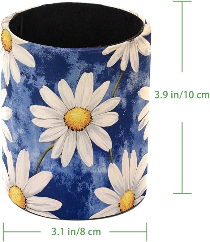 Leather Pen Holder for Desk, Colorful Aesthetic Flowers Pencil Cup Desktop - Image 4