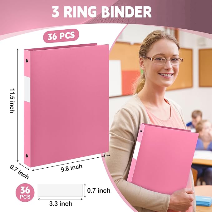 Henoyso 36 Pcs 3 Ring Binder 0.5 Inch Round Fits Letter Size 8.5'' x 11'' Paper - Image 2