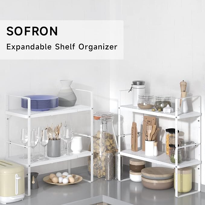 SOFRON Expandable Cabinet Storage Shelf Stackable Organizer Rack - Image 6