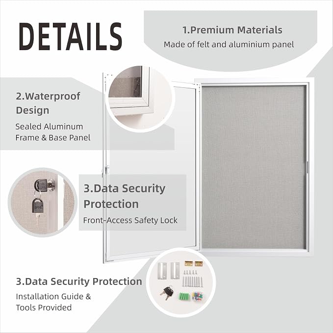 36×24 Inch Lockable Enclosed Bulletin Board, Weather-Resistant Outdoor - Image 3