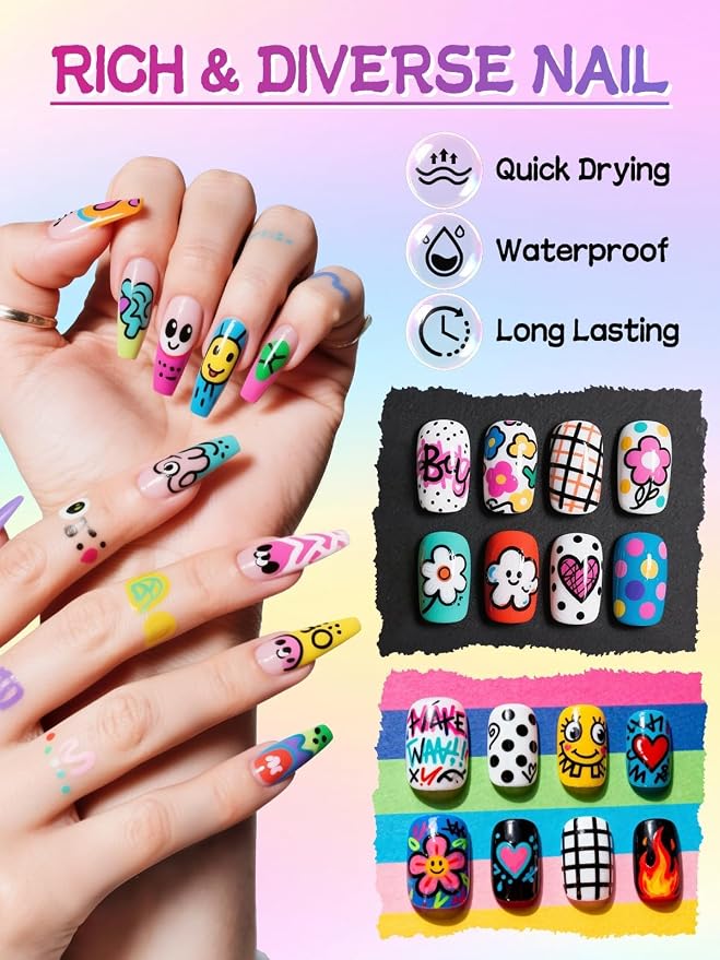 EBANKU 12 Colors Nail Art Pens Set, 3D Nail Polish Pens Acrylic Paint Pens Nail - Image 5