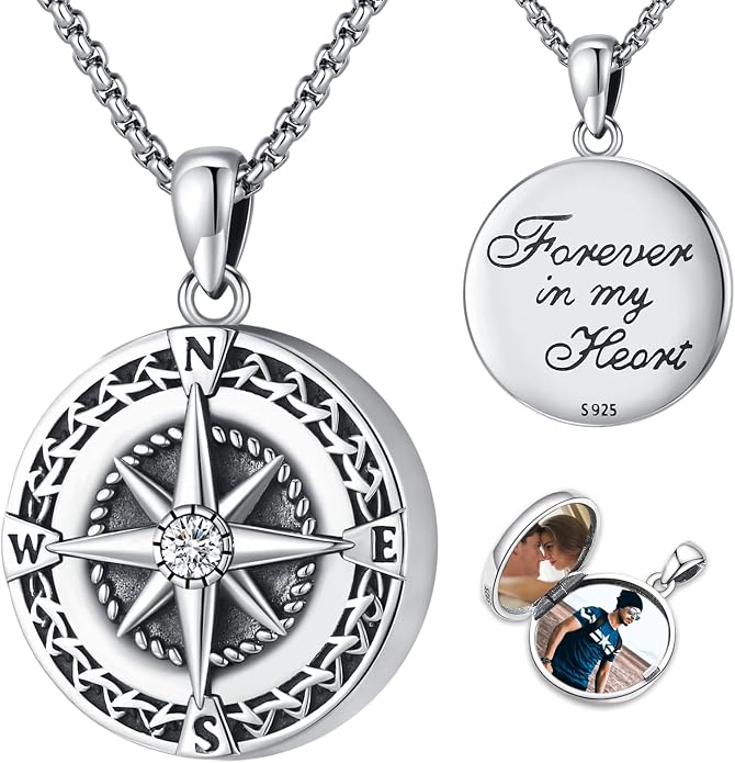 Compass Necklace for Women Men 925 Sterling Silver Pendant Urn Necklaces for by Eusense
