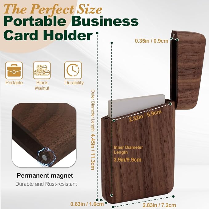 Yookin Wood Business Card Holder Wooden Magnetic Business Card Case Portable - Image 2