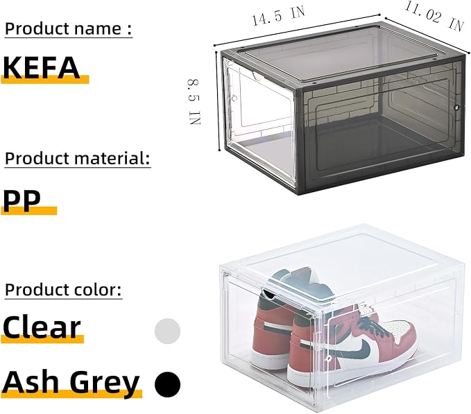 KEFA XL Shoe Storage Box, 6 PACK Shoe Boxes Clear Plastc Stackable Organizer - Image 5