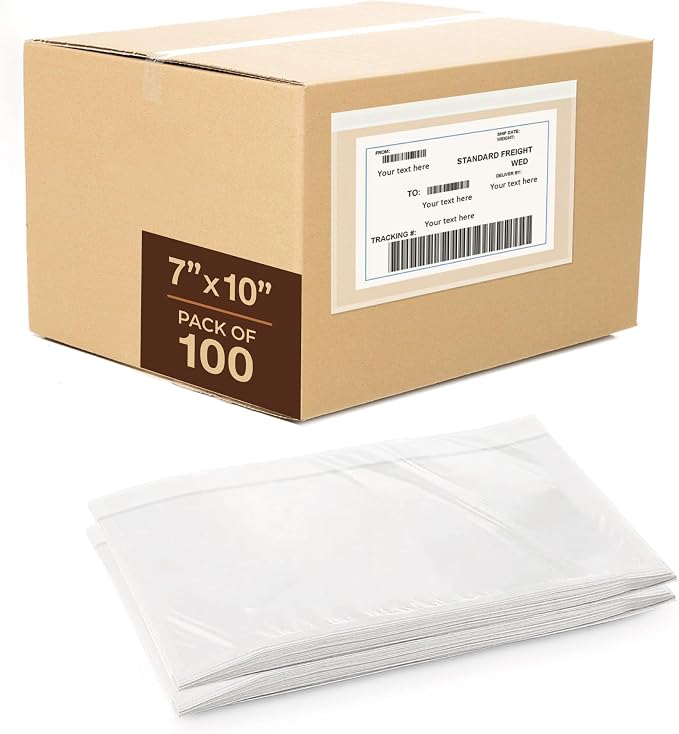 7"x10" Shipping Label Sleeves 100 Pack- 3.12 Mil Thick Strong Adhesive Back by FLEXTRIBE