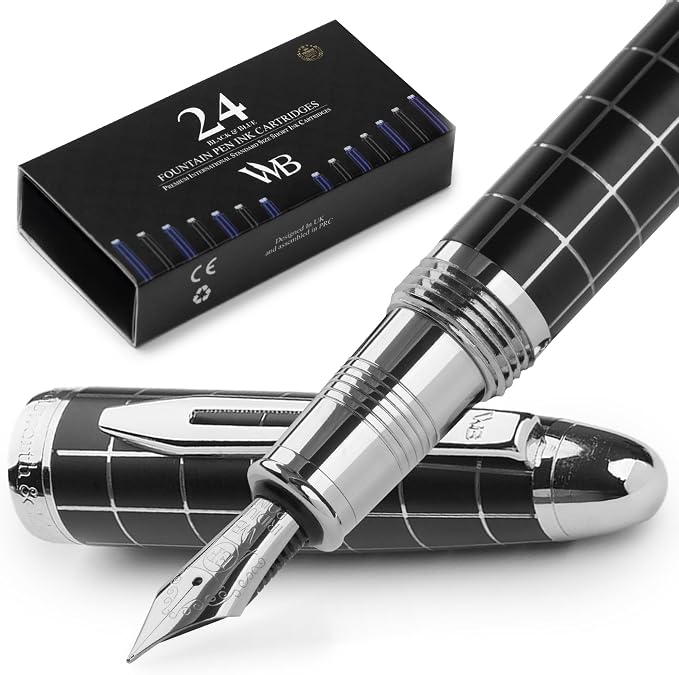 Wordsworth & Black Majesti Fountain Pen-, Luxury Case, Chrome Finish; Extra by WordsworthBlack