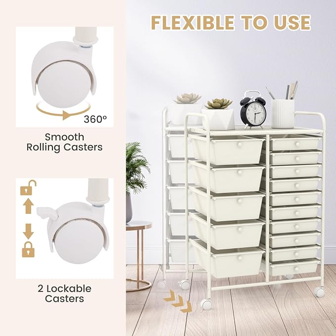 GOFLAME 15-Drawer Rolling Storage Cart, Craft Storage Cart - Image 5