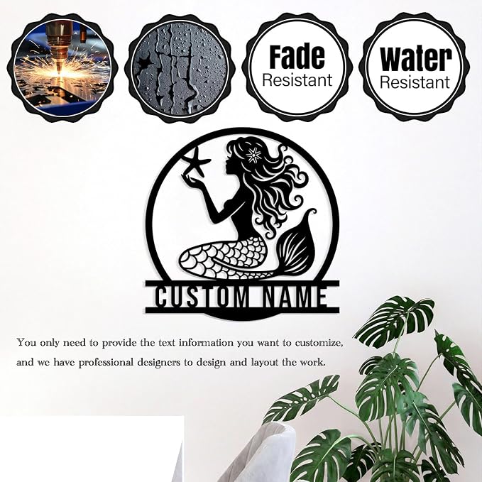 Custom Mermaid Metal Sign, Personalized Mermaid Name metal Signs, Mermaid Wall - Image 8