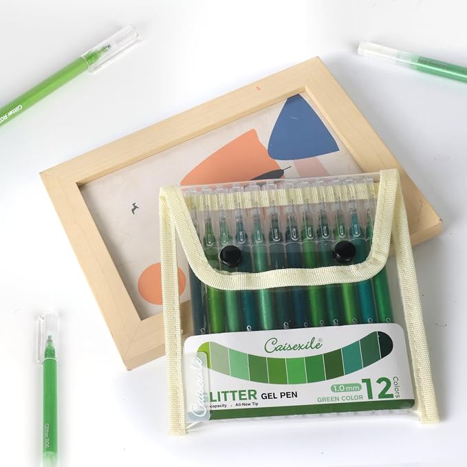 CAISEXILE 12 Green Glitter Gel Pens Set, 1.0 mm Fine Point - Image 7