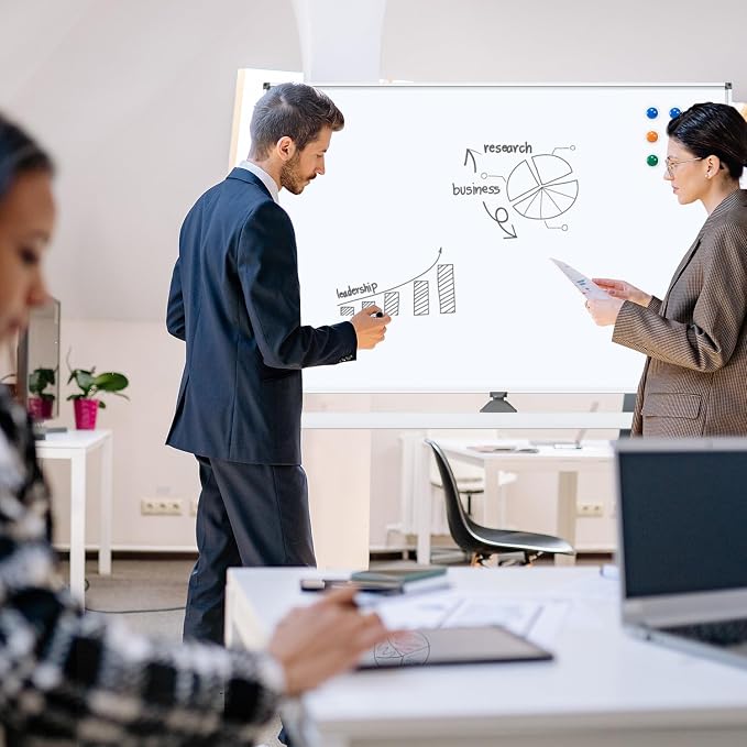 White Board on Wheels, 48 x 32 Inches Height-Adjustable Large Rolling Whiteboard - Image 9