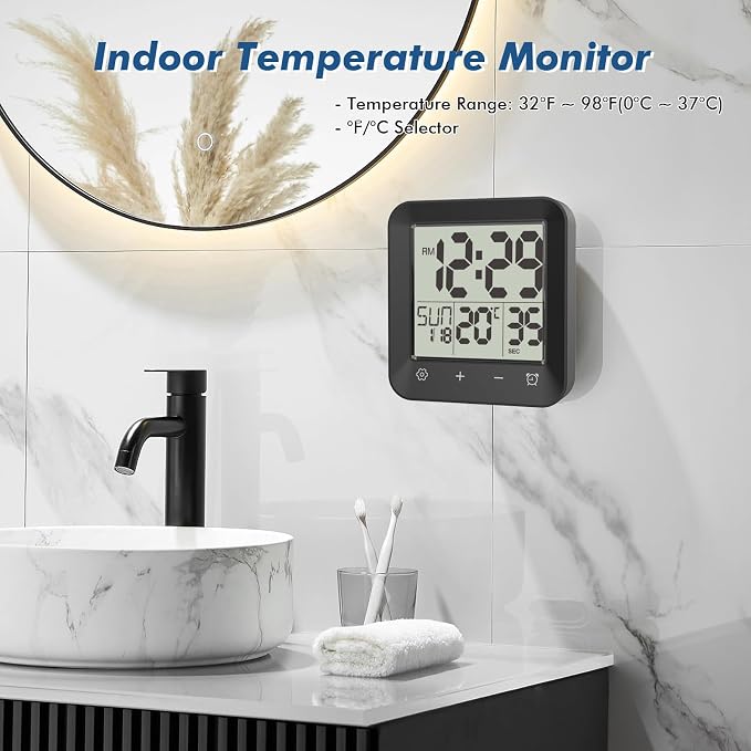 Wisoee Waterproof Shower Clock Timer, Bathroom Clock - Image 4