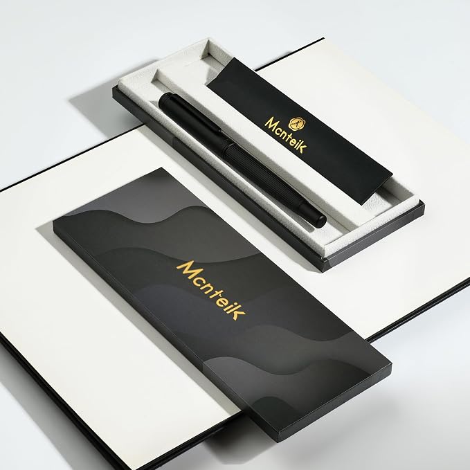 MCNTEIK Matte Black Fountain Pen, Exquisite Vertical Grooving Design, Ink - Image 7