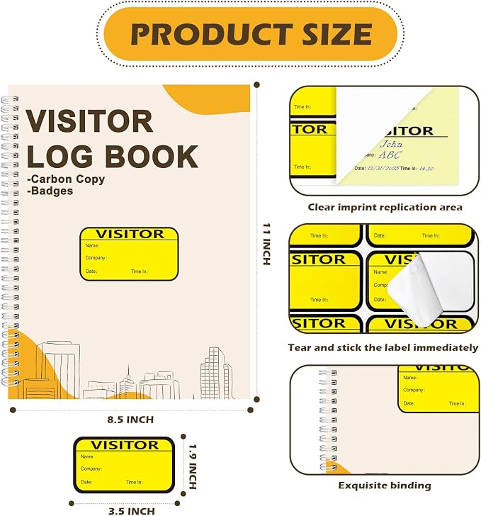 3 Pack Visitor Badges with Carbon Copy Visitor Stickers Letter Size Visitor Log - Image 2