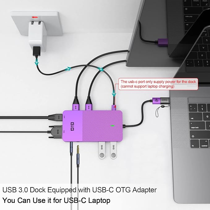 USB Docking Station GIQ USB C HUB USB 3.0 to Dual HDMI VGA Adapter Triple - Image 6