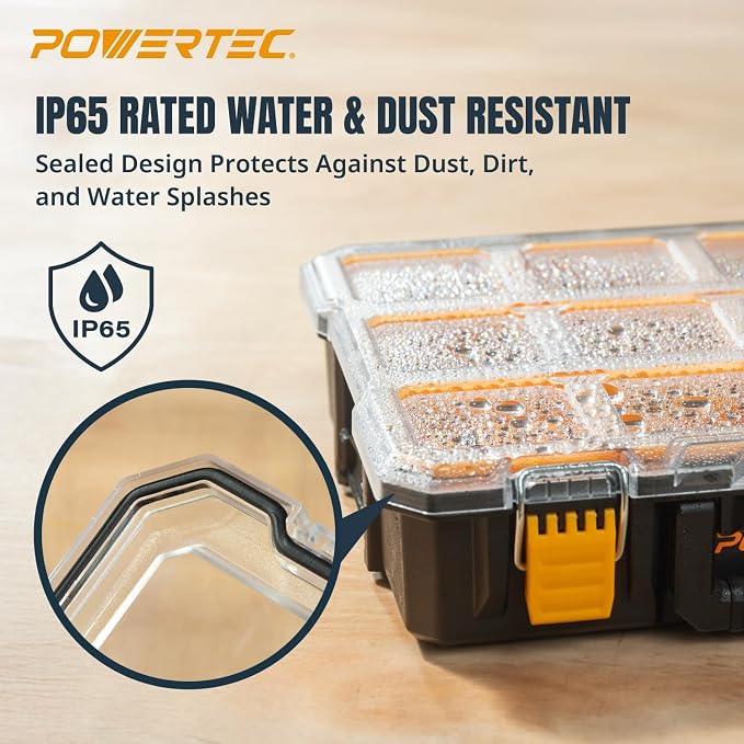 POWERTEC Small Parts Organizer & Tool Box – 10 Compartments, IP65 Water & Dust - Image 6
