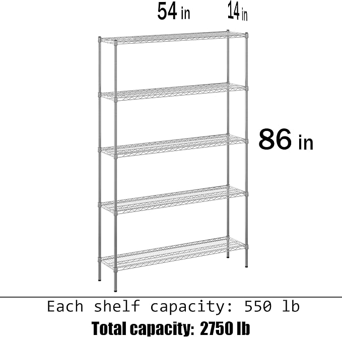 Regal Altair 14" Deep x 54" Wide x 86" Height Wire Shelving Kit | 5-Tier | NSF - Image 3