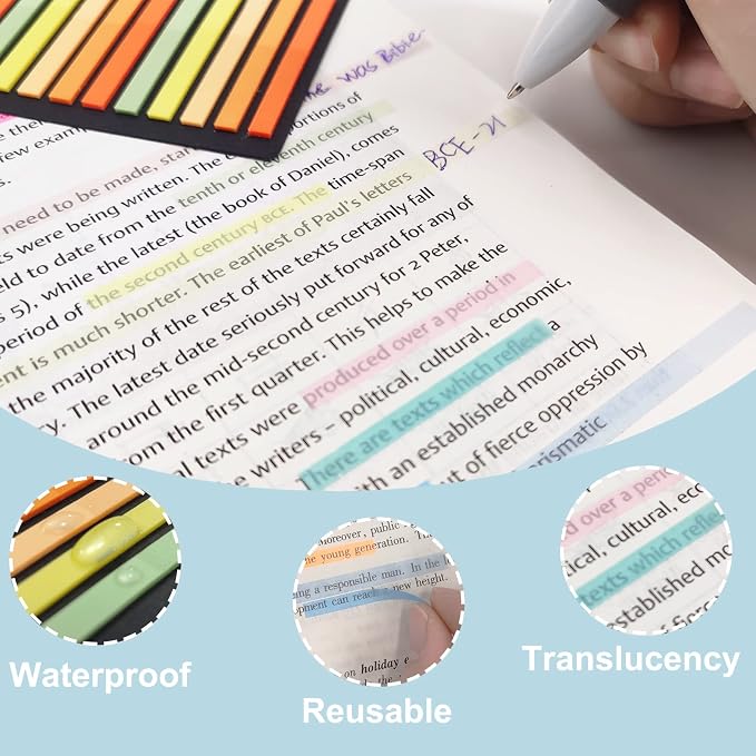 Potanro Sticky Tabs 2300 Pcs Translucent 10 Sheets Highlighter Book Tape Long - Image 3