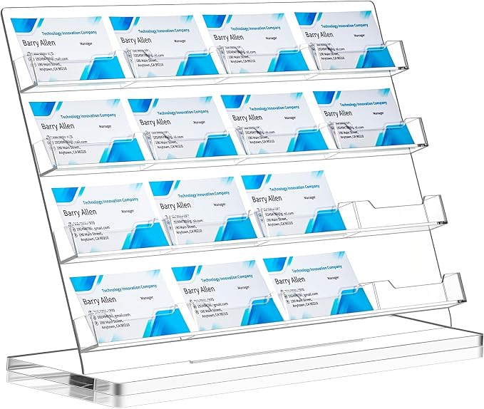 Dunzoom Business Card Holder for Desk 16 Slots Clear Gift Card Display Acrylic by Dunzoom
