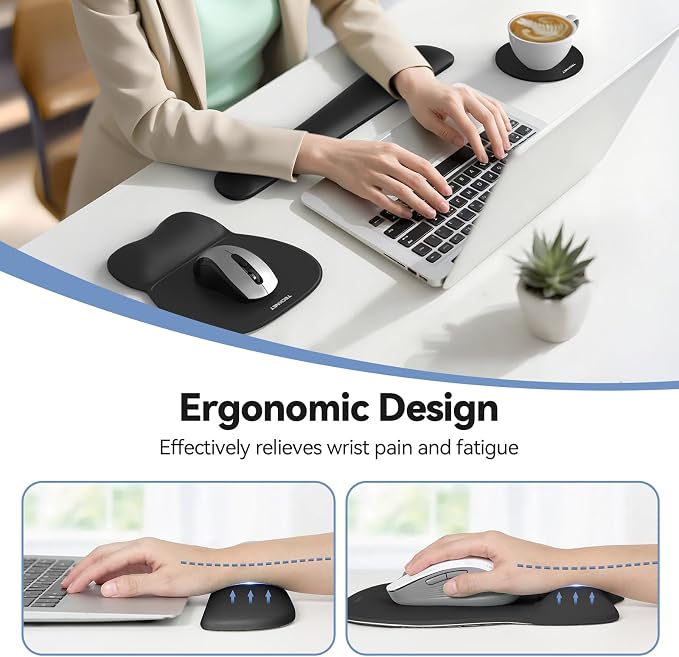 TECKNET Gel Mouse Pad Set with Wrist Rest and Keyboard Wrist Rest, Ergonomic - Image 5
