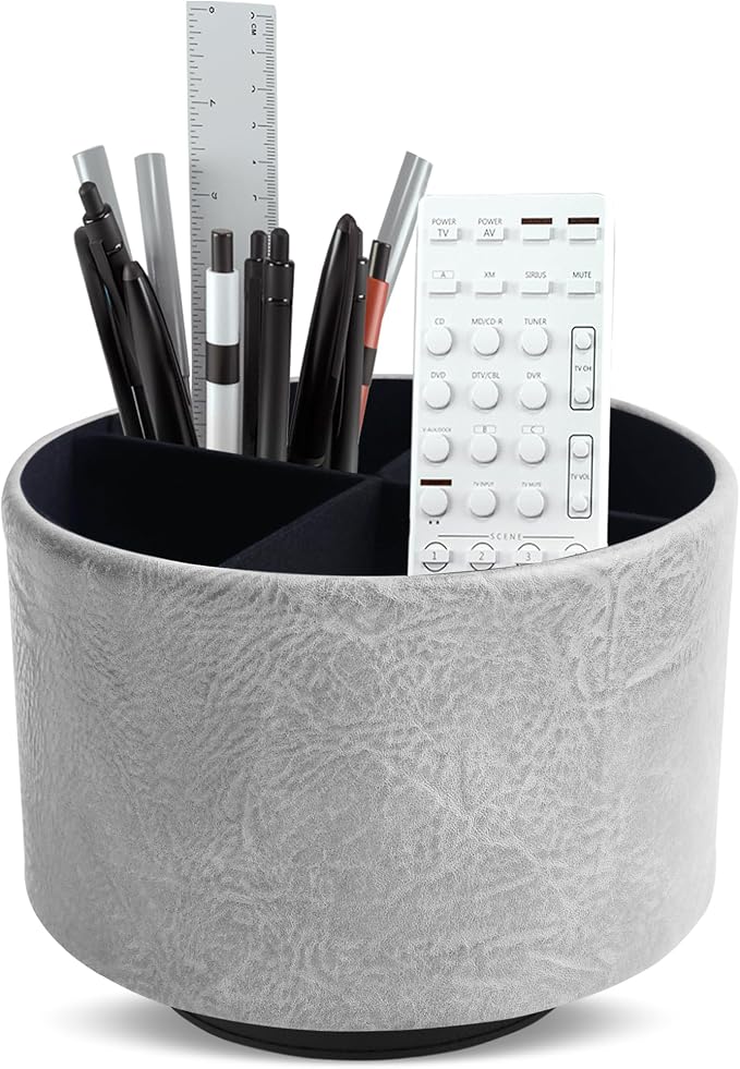 Hennaja Round Leather Art Supply Organizer, Remote Control Holder, 360 Degree by Hennaja