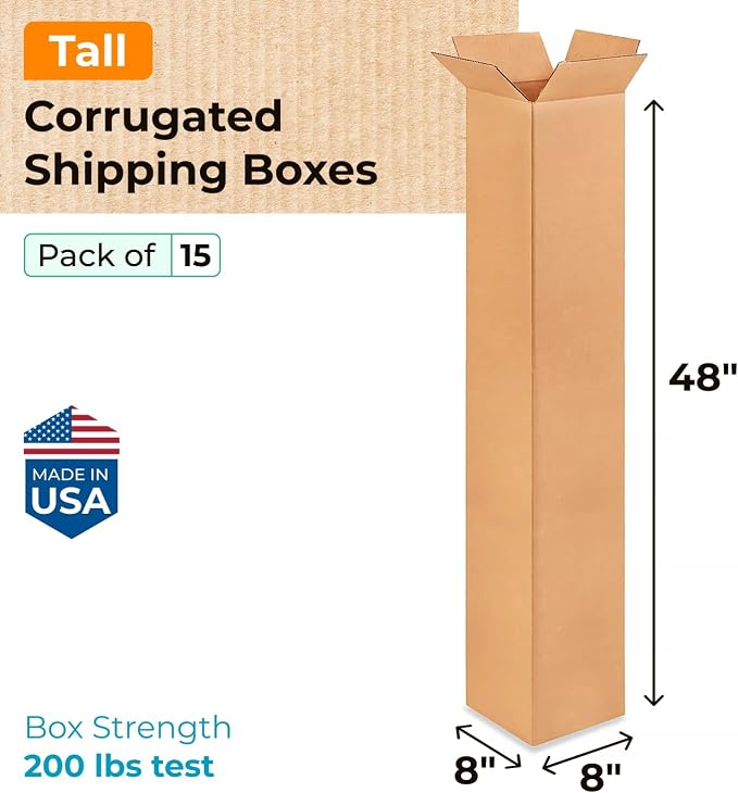 Tall Moving & Shipping Boxes 8"L x 8"W x 48"H - Image 2