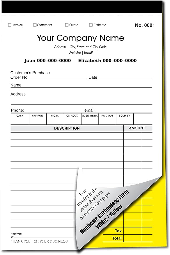 CH Printco Custom Sales, Personalized Multipurpose Duplicate Carbonless Form - Image 6
