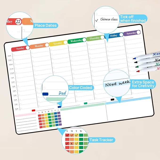 POPRUN Dry Erase Board Weekly Calendar Whiteboard - Image 4
