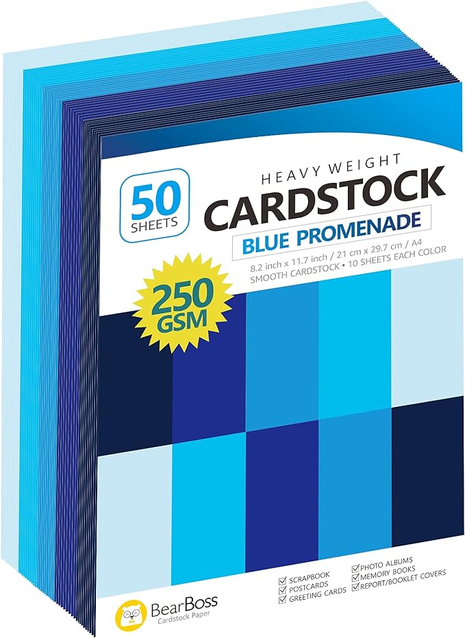 Blue Navy Colored Cardstock Thick Paper 50 Sheets, 8.5" x 11" Heavyweight 92lb by BearBoss