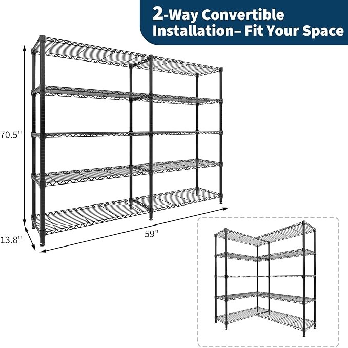 MilleLoom 5-Tier Storage Shelves, H-Shaped/L-shaped Shelf - Image 3
