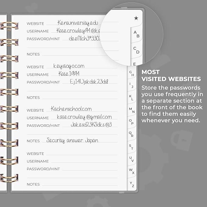 Clever Fox Password Book Spiral – Mini Internet Address & Password Organizer - Image 4