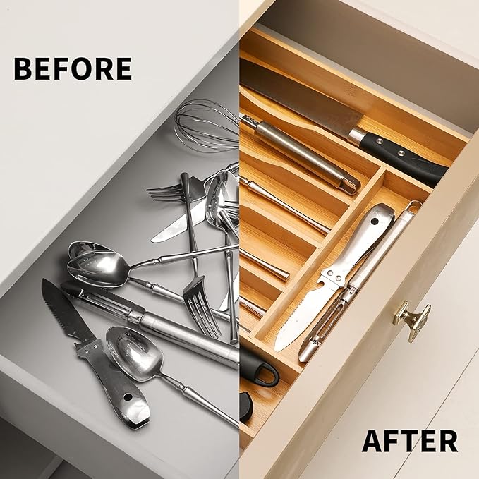 oridom Expandable Bamboo Kitchen Drawer Organizer - Image 4