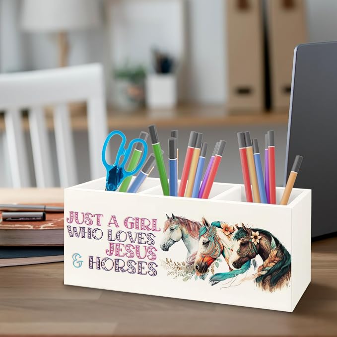 URLLUAE Horse Gifts for Girls Women Wooden Pen Pencil Holder for Office Desk - Image 3