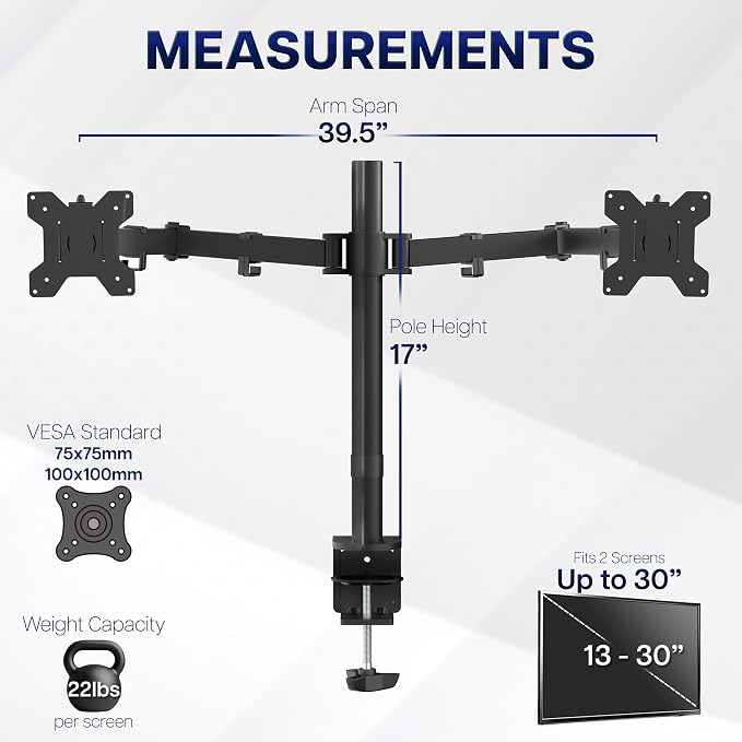 VIVO Dual Ultrawide Monitor Desk Mount, Heavy Duty Fully Adjustable Steel Stand - Image 4