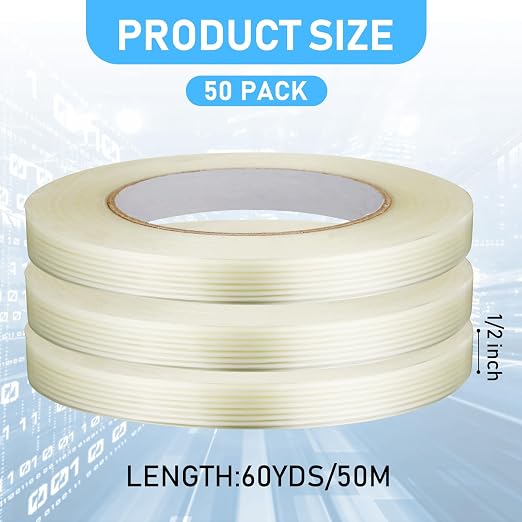 Treela 50 Rolls 1/2 Inch X 60 Yards Filament Strapping Tape 5.5 Mil Transparent - Image 2