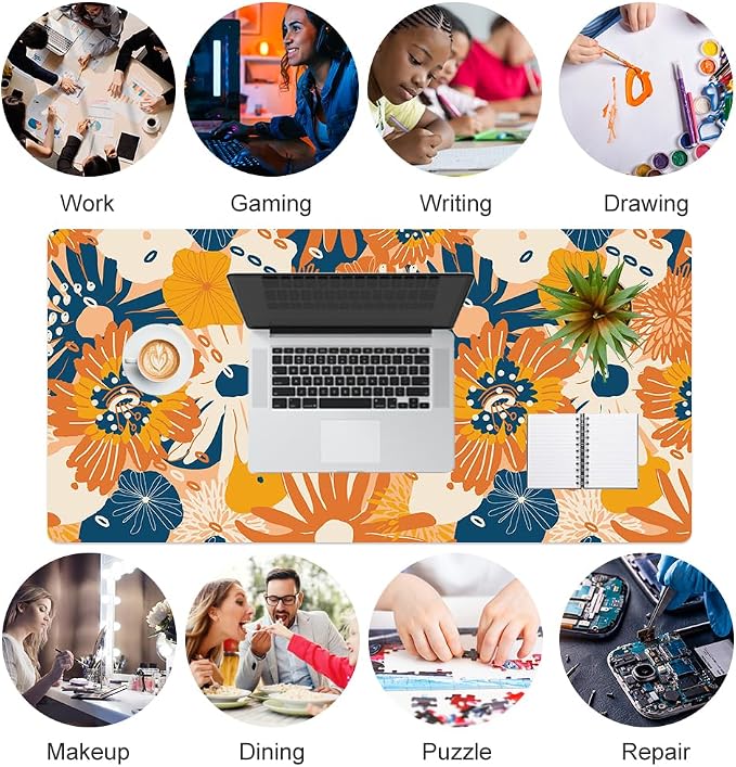 QIYI Large Desk Pad, Floral Mouse Pad Desktop Decor, Waterproof PU Leather Desk - Image 7