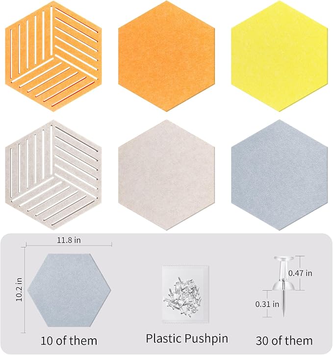 12'' Medium Hexagon Cork-Bulletin Board Tiles Frameless 10 Pack Adhesive - Image 6
