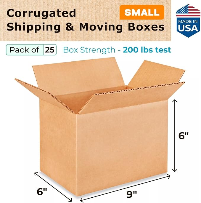 Small Moving & Shipping Boxes 9"L x 6"W x 6"H - Image 2
