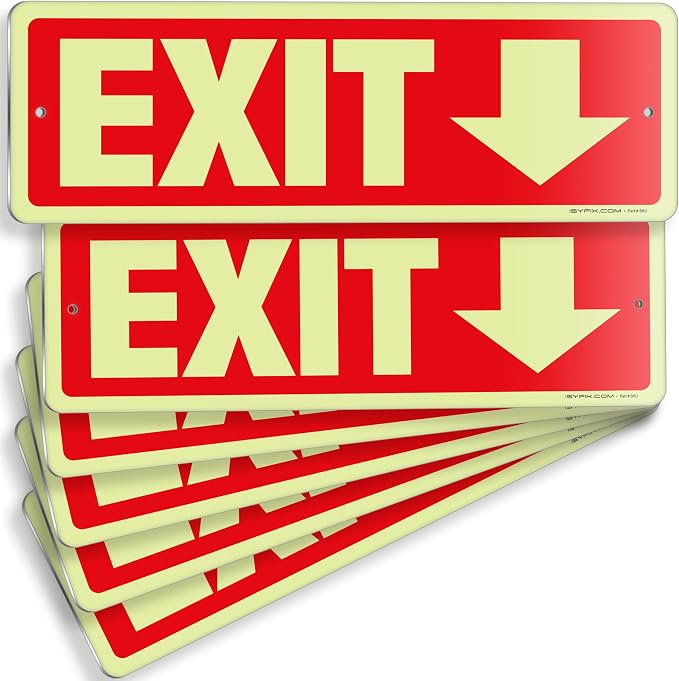 iSYFIX Exit Signs with Directional Down Arrow, Glow in the Dark, by iSYFIXPREMIUMSIGNS