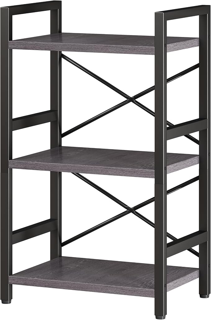 Homeiju Bookshelf, 3 Tier Industrial Bookcase, Metal Small Bookcase, Rustic - Image 9