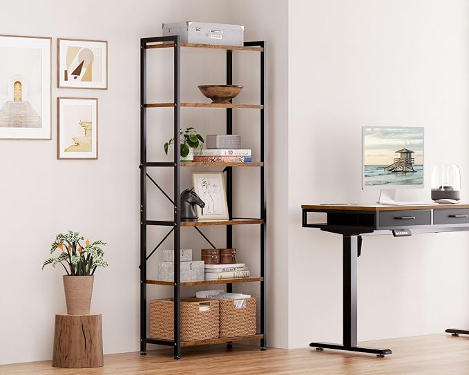 Casaottima Book Shelf, 6 Tier Tall Bookshelf, Modern Wood Bookcase Shelves - Image 5