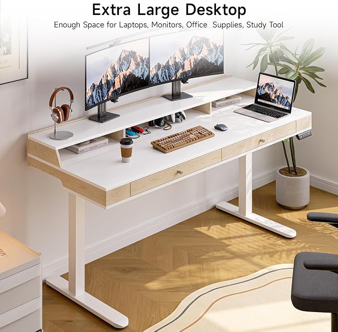 ONBRILL Standing Desk with Drawers, 63x23.6 Inch Electric Stand Up Desk with - Image 3