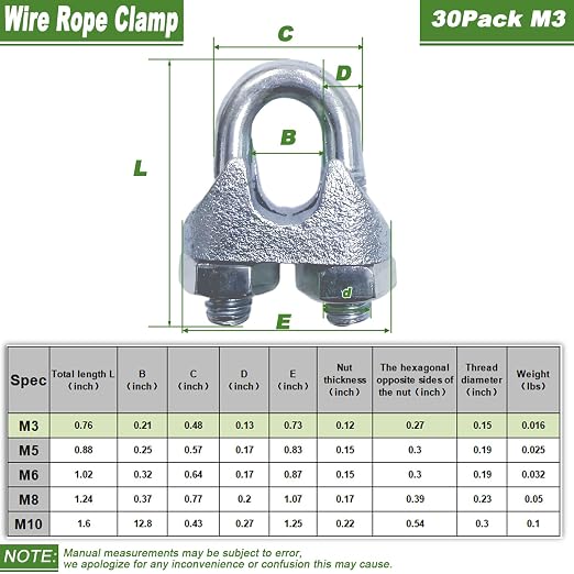 30 PCS 1/8 Inch Wire Rope Clamps, M3 Heavy Duty Galvanized Wire Cable Clamps - Image 2